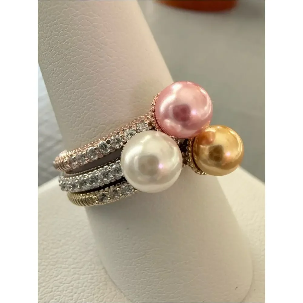 Judith Ripka 925 Sterling Silver Multi Tone Stacking Rings Size 10 NEW - Picture 2 of 8